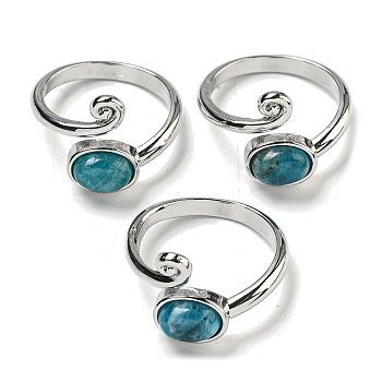 Natural Apatite Adjustable Rings, with Platinum Brass Findings, Long-Lasting Plated, Jewely for Women, Oval, Adjustable