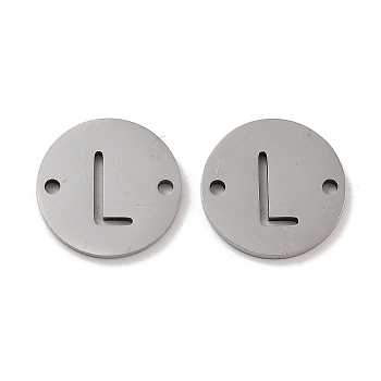 201 Stainless Steel Hollow Flat Round Links, Letter Connector Charms, Stainless Steel Color, Letter L, 12x1mm, Hole: 1.2mm