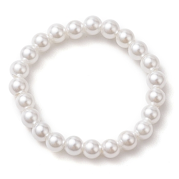 Round Shell Pearl Beaded Stretch Rings for Women, White, 3mm, Inner Diameter: 19mm