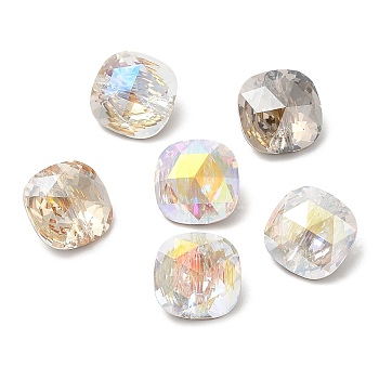 K5 Glass Rhinestone Buttons, Back Plated, Faceted, Square, Mixed Color, 12x12x7.5mm, Hole: 1mm