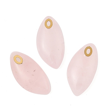 Natural Rose Quartz Pendants, Leaf Charms with 304 Stainless Steel Findings, PVD Vacuum Plating, Real 18K Gold Plated, 25x12.5x5mm, Hole: 2.5x1mm