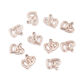 Alloy Pendants, Heart to Heart, Rose Gold, 18x18x2mm, Hole: 1mm