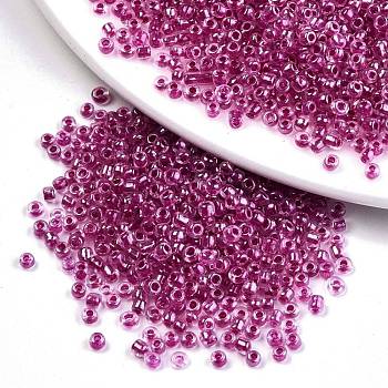 6/0 Glass Seed Beads, Transparent Inside Colours Luster, Round Hole, Round, Medium Violet Red, 6/0, 4~5x2.5~4.5mm, Hole: 1.2mm, about 4500pcs/bag