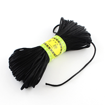 Polyester Rattail Satin Cord, for Chinese Knotting, Jewelry Making, Black, 2mm, about 21.87 yards(20m)/bundle, 6bundles/bag