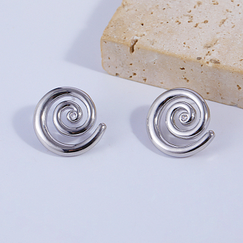 Rotating Thread Mosquito Coil Holder Brass Stud Earrings, Platinum, 19.1x20.2mm