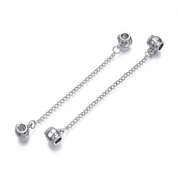 Rack Plating Alloy European Dangle Charms, with Chain, Large Hole Beads, Cadmium Free & Lead Free, Double Barrels, Platinum, 100mm, Hole: 4.5mm