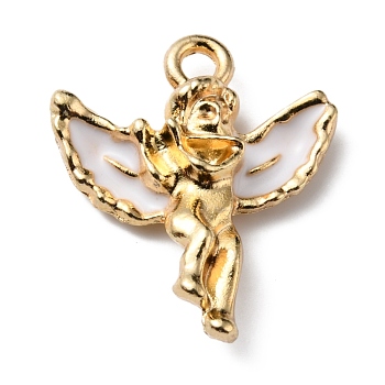Alloy Enamel Pendants, Angel, White, 18.5x16x4mm, Hole: 1.8mm