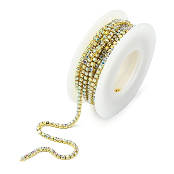 Brass Rhinestone Strass Chains, Rhinestone Cup Chain, with Spool, Golden, Crystal AB, 2.2mm, about 11.81 Feet(3.6m)/Roll