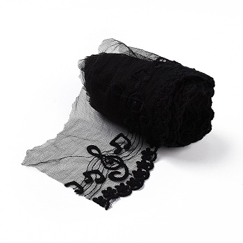 Chinlon Yarns Lace Trim, Musical Note & Flower Pattern, Black, 4-3/8 inch(110~115mm)