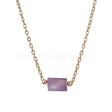 Natural Amethyst/Rose Quartz/Tiger Eye/Amazonite/Sodalite Faceted Column Pendant Necklaces(NJEW-JN05133-02)-4