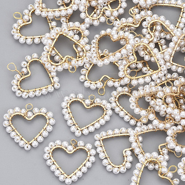 Light Gold Creamy White Heart Brass+Plastic Pendants