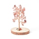 Natürliche Erdbeerquarzsplitter mit messingumwickeltem Geldbaum aus Draht auf Holzsockel als Dekoration(DJEW-B007-05E)-1