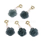 Natural Myanmar Jade & Natural Pearl Pendant Decorations, with Brass Clasp, Flower, 20.5~22x14~14.5x4~4.5mm, Hole: 2.8mm, Clasp: 9x7x3mm(G-T143-47A)
