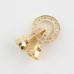 Brass Micro Pave Cubic Zirconia Fold Over Clasps, Cadmium Free & Lead Free, Golden, 27x11x7mm, Hole: 1mm & 4mm(X-ZIRC-P003-27G)