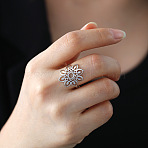 Bohemian Style 304 Stainless Steel Finger Rings for Women, Flower, Stainless Steel Color, Inner Diameter: 20mm(FS-WGCEB2E-04)