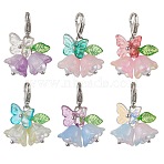 6Pcs Flower Glass Pendant Decorations, Alloy Clasps Charms for Bag Ornaments, Mixed Color, 29mm(HJEW-JM02791)