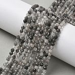 Natural Tourmalinated Quartz Beads Strands, Faceted, Round, 4mm, Hole: 0.7mm, about 101pcs/strand, 15.35''(39cm)(G-L651-C10-4mm)