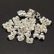 Brass Ear Nuts, Friction Earring Backs for Stud Earrings, Cadmium Free & Lead Free, Silver Color Plated, 6x4x3mm, Hole: 1mm(KK-M163-06S-RS)