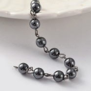 Gunmetal Tone Brass Handmade Non-Magnetic Hematite Beaded Chains, Unwelded, For Necklaces Bracelets Making, Black, 39.3 inch(AJEW-JB00193)