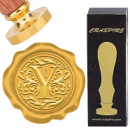 Brass Wax Seal Stamps with Rosewood Handle, for DIY Scrapbooking, Letter Y, 25mm(AJEW-WH0412-0258)