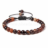 Natural Banded Agate Round Bead Adjustable Braided Bracelets, 6mm(UO3136-11)