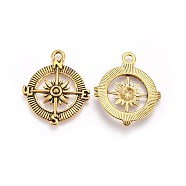 Tibetan Style Alloy Compass Pendants, Cadmium Free & Lead Free, Antique Golden, 30x25x3mm, Hole: 2.5mm(TIBEP-S272-AG-LF)