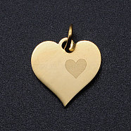 Valentine's Day 201 Stainless Steel Charms, with Jump Rings, Heart, Golden, 13x13x1mm, Hole: 3mm(STAS-T049-T678-2)