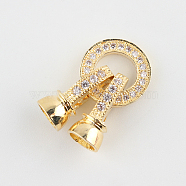 Brass Micro Pave Cubic Zirconia Fold Over Clasps, Golden, 27x11x7mm, Hole: 1mm & 4mm(X-ZIRC-P003-27G)