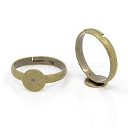 Adjustable Antique Bronze Brass Pad Finger Ring Bases, Lead Free, Cadmium Free and Nickel Free, Ring: about 3mm thick, 17mm inner diameter, Round Tray: about 8mm in diameter(X-EC541-NFAB)