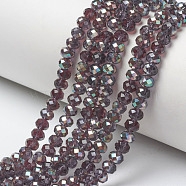 Electroplate Glass Beads Strands, Half Plated, Rainbow Plated, Faceted, Rondelle, Purple, 6x5mm, Hole: 1mm, about 85~88pcs/strand, 16.1~16.5 inch(41~42cm)(EGLA-A034-T6mm-J03)