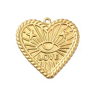 Brass Pendants, Heart with Eye Pattern, Golden, 30x30x1mm, Hole: 1.6mm(KK-G441-01G)