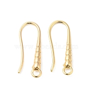 Brass Earring Hooks, Ear Wire, with Loops, Real 18K Gold Plated, 19.5x2mm, Hole: 2mm, 20 Gauge, Pin: 0.8mm(KK-P234-17G)