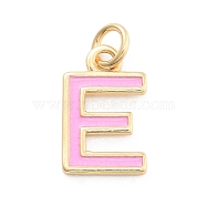 Rack Plating Brass Pendants, with Enamel and Jump Ring, Cadmium Free & Lead Free, Long-Lasting Plated, Real 18K Gold Plated, Letter, Letter E, 11.5x7x1mm, Hole: 2.5mm(KK-C065-02E-G)