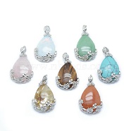 Natural & Synthetic Mixed Stone Pendants, with Alloy Findings, teardrop, Platinum, 40.5x28.5x10mm, Hole: 4.5x8mm(G-P393-B)