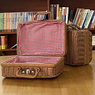 Plastic Imitation Rattan Storage Box, with Handle, Rectangle, Peru, 22x11x17cm(PW-WG73543-03)