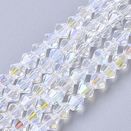 Electroplate Glass Beads Strands, AB Color Half Plated, Faceted, Bicone, Clear AB, 4x4mm, Hole: 0.8mm, about 92~96pcs/strand, 13.78~14.37 inch(35~36.5 cm)(X-EGLA-Q118-4mm-C17)