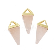 Natural Rose Quartz Pendants, Triangle Charms with Golden Plated Brass Findings, 18.5mm, Hole: 2x3mm(G-A222-02G-04)