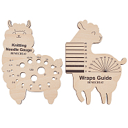 1 Set Sheep Shape Wooden Knitting Needle Gauge & Yarn Wrap Guide Board, Wheat, 140x100x5mm, 2pcs/set(DIY-BC0006-95)