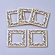 Poplar Wood Linking Rings, Laser Cut Wood Shapes, Square, Floral White, 49x49x2.5mm, Inner Diameter: 27x27mm(X-WOOD-D021-18)