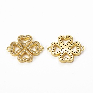 Brass Micro Pave Clear Cubic Zirconia Connector Charms, Clover Links, Golden, 18x22x2.5mm, Hole: 1.8mm(KK-E068-VB346)