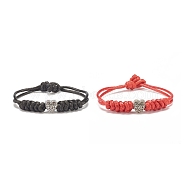 2Pcs 2 Color Alloy with Word Love Beaded Cord Bracelet, Braided Adjustable Bracelet for Women, Mixed Color, 7-5/8 inch(19.5cm), 1pc/color(BJEW-JB07859)