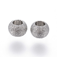 304 Stainless Steel Textured Spacer Beads, Round, Stainless Steel Color, 4x3mm, Hole: 1.8mm(X-STAS-P108-04P)
