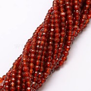 Natural Agate Bead Strands, Dyed, Faceted, Round, Dark Red, 4mm, Hole: 0.8mm, about 90~92pcs/strand, 14 inch(X-G-G882-4mm-A03)
