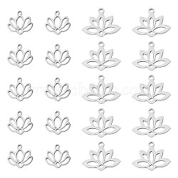 20Pcs 2 Styles 304 & 201 Stainless Steel Charms, Lotus Charm, Stainless Steel Color, 10.5~14x11~18.5x1mm, Hole: 1.2~1.6mm, 10pcs/style(STAS-DR0001-05)