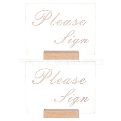 4Pcs 2 Styles Rectangle Beechwood Name Card Holder, Acrylic Plates, Rectangle with Word Please Sign, Mixed Color, Card Holder: 100x30x20.5mm, 2pcs(ODIS-OC0001-39)