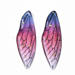 Transparent Epoxy Resin Big Pendants, with Gold Foil, Insects Wing, Blue, 51x16.5x1~2.5mm, Hole: 1.2mm(RESI-T046-01E)
