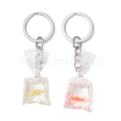 2Pcs Alloy Resin Keychains, Goldfish, Mixed Color, 93mm(KEYC-JKC01126)