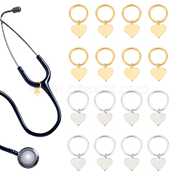 304 Stainless Steel Stethoscope Tag Pendant Decoration, Heart, 3.6cm, 2 colors, 8pcs/color, 16pcs/set(HJEW-UN00002)