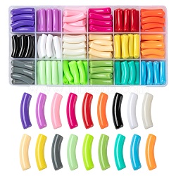 180Pcs 18 Colors Opaque Acrylic Beads, Curved Tube, Mixed Color, 32x9.5x8mm, Hole: 1.8mm, 10pcs/color(MACR-LS0001-05B)