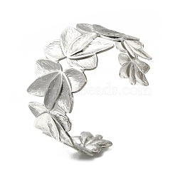 304 Stainless Steel Cuff Ring for Women, Flower, Stainless Steel Color, 39.5mm, Adjustable(RJEW-U025-03P)